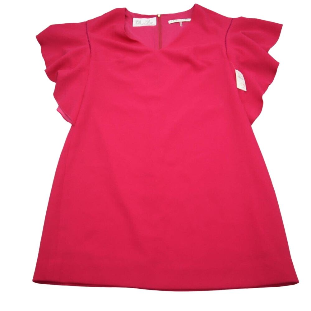 Trina Turk Shirt Women 4 Pink Lightweight Short Sleeve Casual Flutter Blouse